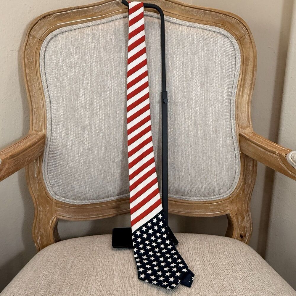 American USA Flag Necktie Patriotic 4th Of July Stars Stripes Florence Silk